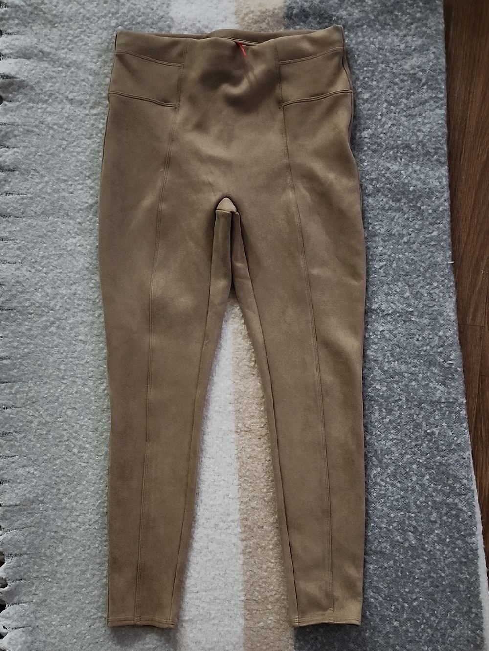 SPANX Faux Suede High-Waisted Leggings Camel Sz L Quiet Luxury Classic